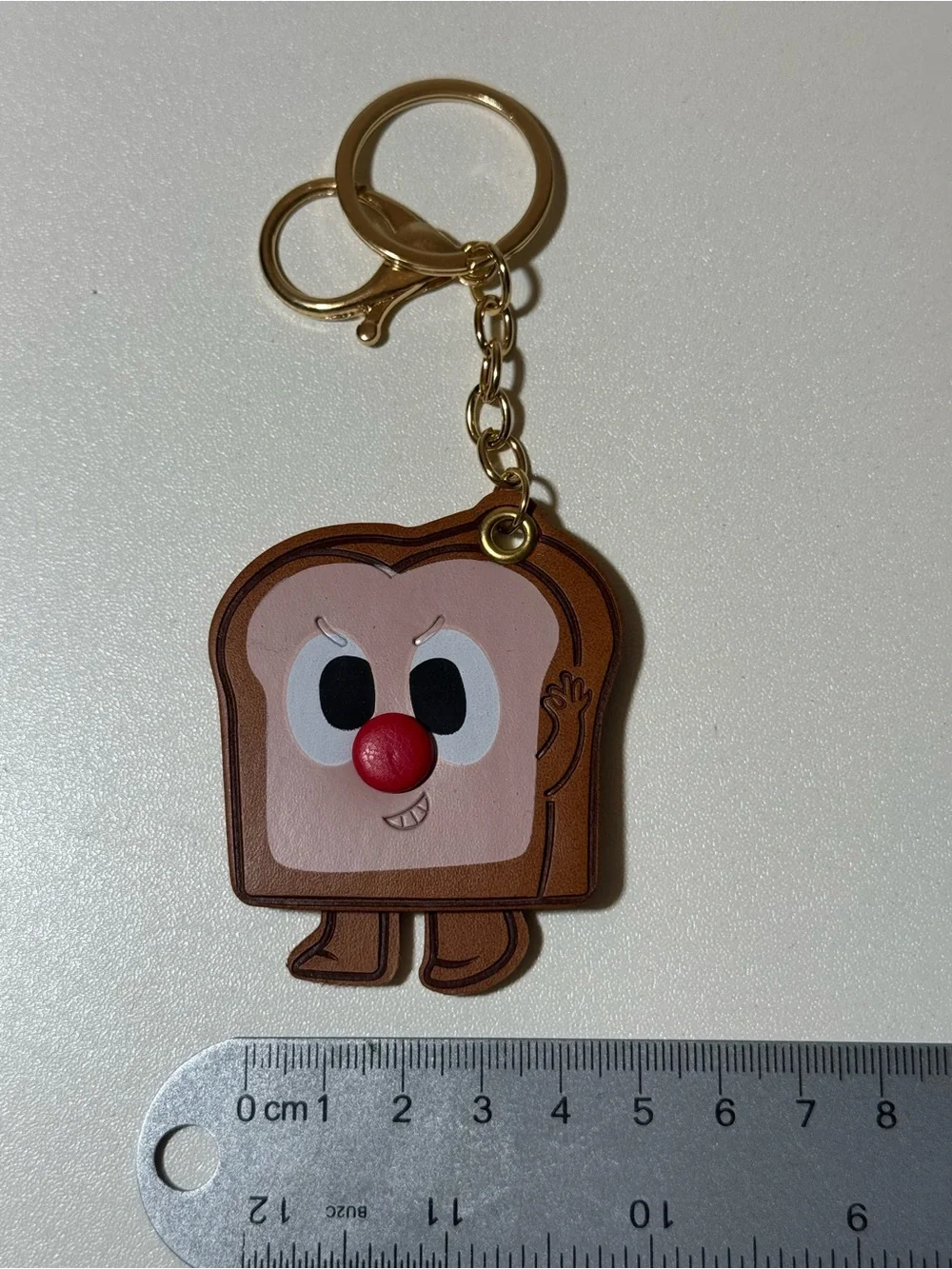 Brown Toast Character Keychain with Red Nose